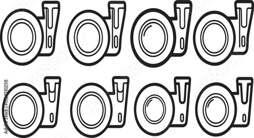 A collection of various types of cups and mugs arranged in two rows Vector