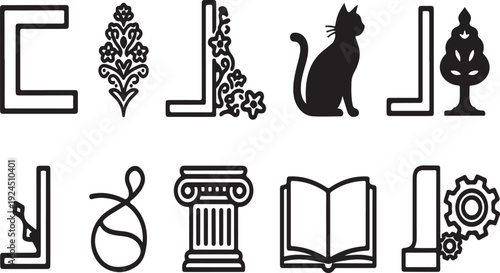 A collection of diverse symbols and icons representing various concepts and objects Vector