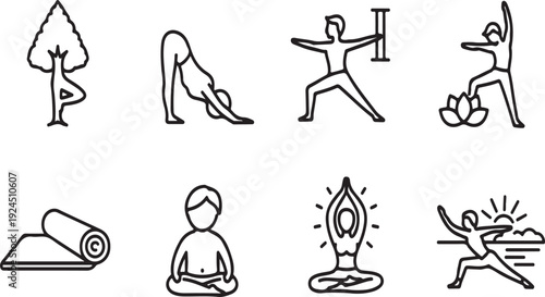 Illustrations of various yoga poses and relaxation techniques Vector
