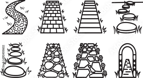 A collection of various architectural and structural designs and patterns. Vector