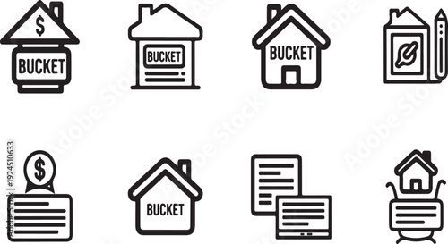 Icons representing various aspects of real estate and property management Vector
