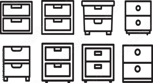 A variety of different types of dressers and cabinets in a row Vector