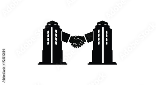 business partnership handshake between skyscrapers