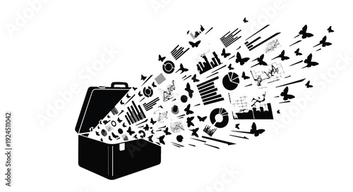 briefcase overflowing with business icons and symbols