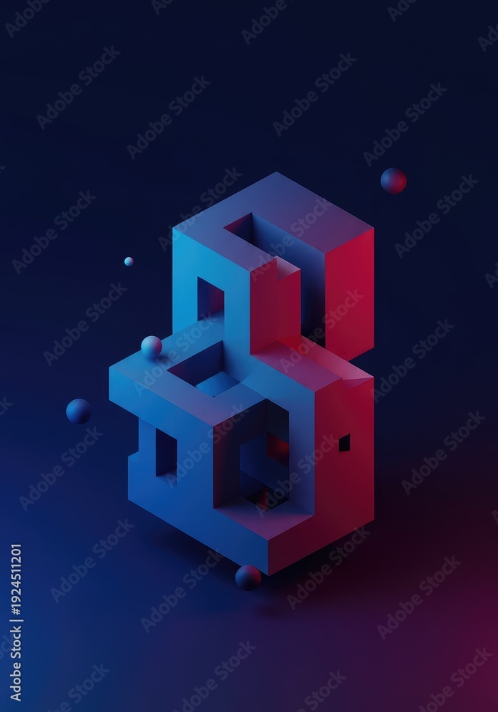 Fototapeta premium A complex digital abstract artwork featuring impossible geometry and vibrant gradient color fields creating an immersive three-dimensional optical illusion, visual, gradient, blend