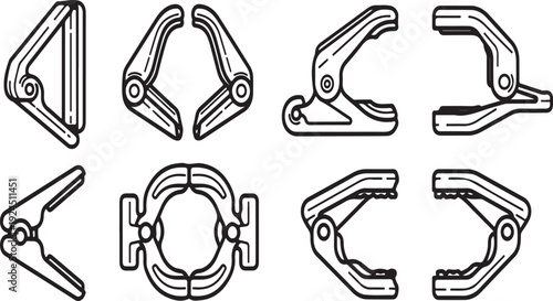 Various types of metal clamps and fasteners in different shapes and sizes Vector