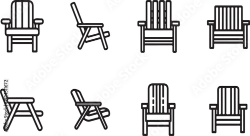 A collection of eight different types of chairs and benches Vector