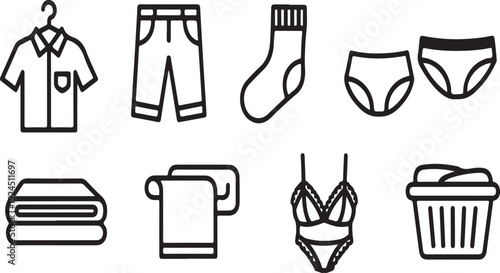 Assorted clothing items and laundry basket illustration Vector