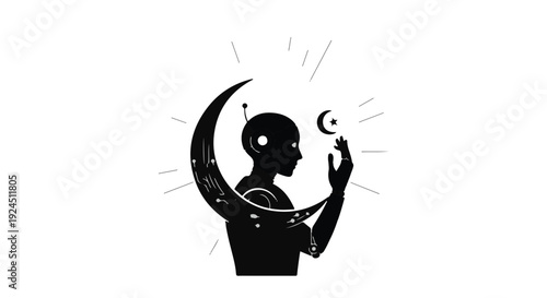 black silhouette man holding crescent moon smartphone