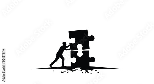 man pushing puzzle pieces into place teamwork concept
