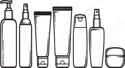 Assorted personal care products arranged in a row for display Vector