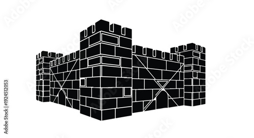 black stone castle wall with white lines, medieval fortress corner