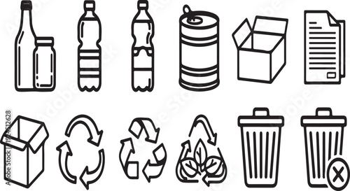 Illustrations of various recyclable and non-recyclable items Vector
