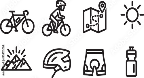 Outdoor activities and essential gear for a successful cycling adventure Vector