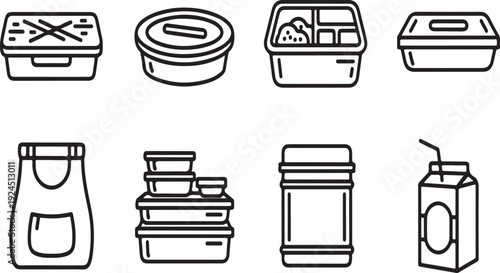 A variety of containers and packaging materials commonly used for food storage and transportation Vector