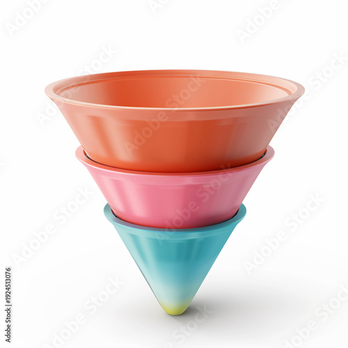 3D sales funnel icon, marketing concept, white isolated background