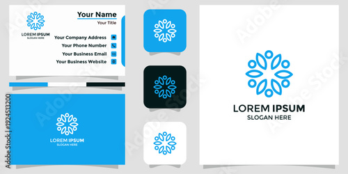 Modern blue line art logo kit with abstract human or petal motif, conveying unity, growth, and organic connection for professional branding and digital applications