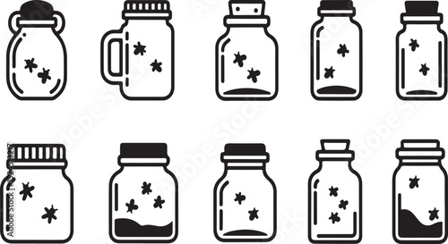 A collection of various jars and containers with different designs and contents Vector
