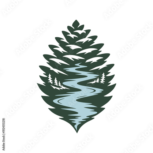 Pine cone and river logo