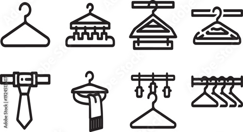 A collection of icons representing various types of hangers and clothing accessories Vector