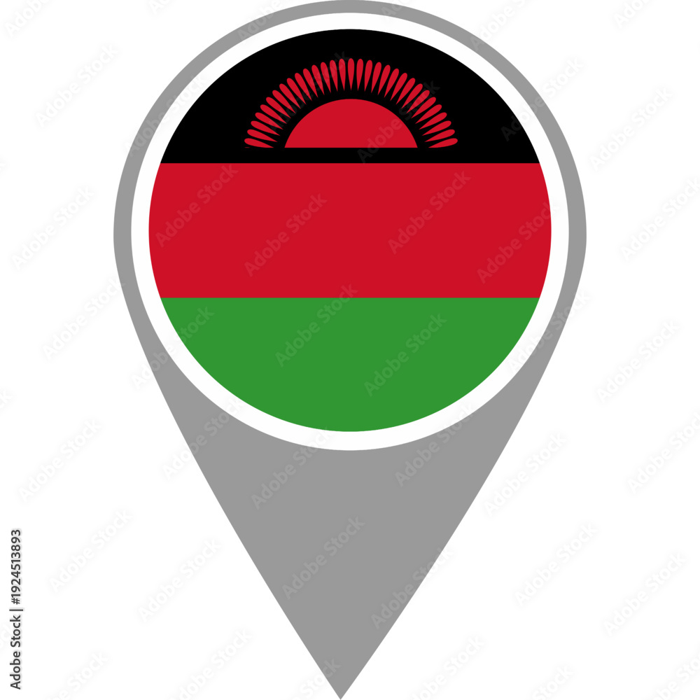 Fototapeta premium Malawi flag location pin, Malawi flag on location pin, Malawi map pointer in high quality