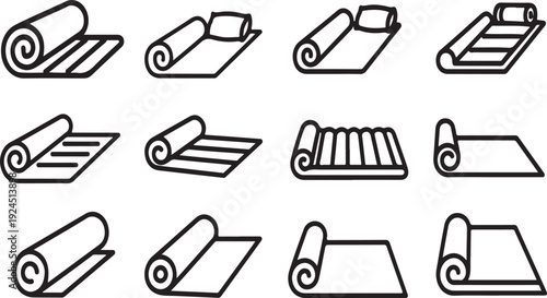 Various types of rolled and unrolled materials in a grid layout Vector