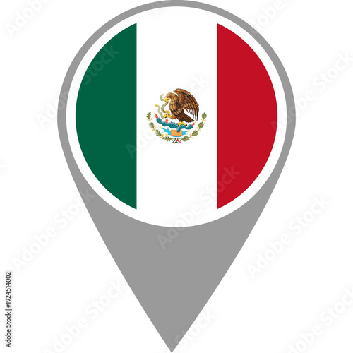 Mexico flag location pin, Mexico flag on location pin, Mexico map pointer in high quality