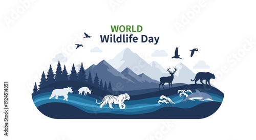 Infographic illustration of World Wildlife Day concept with animals and globe on a map design
