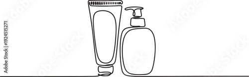 Continuous one line drawing of cosmetic cream tube. Lotion cream bottle one line drawing
