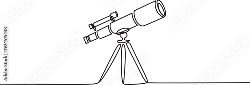 Continuous one line drawing of Telescope - astronomy tool Telescope one line drawing