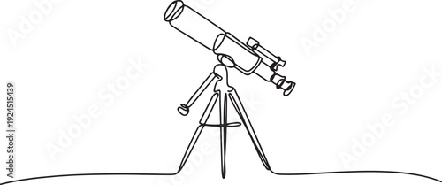 Continuous one line drawing of Telescope - astronomy tool Telescope one line drawing