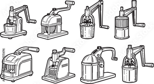 A diverse collection of industrial machines and equipment in various configurations Vector