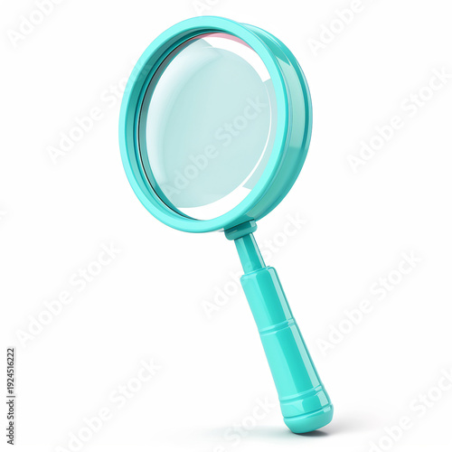 3D SEO search magnifying glass icon, marketing analytics, white isolated background