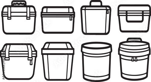 A variety of lunch boxes and containers for food storage and transportation Vector