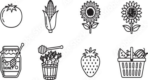 Assorted fruits, vegetables, and honey products in a basket Vector
