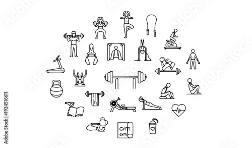 Professional Gym Workout People Line Icons Editable Vector Pack for Fitness