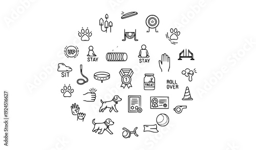 Professional Dog Training Line Icons Editable Pixel Perfect Vector Set