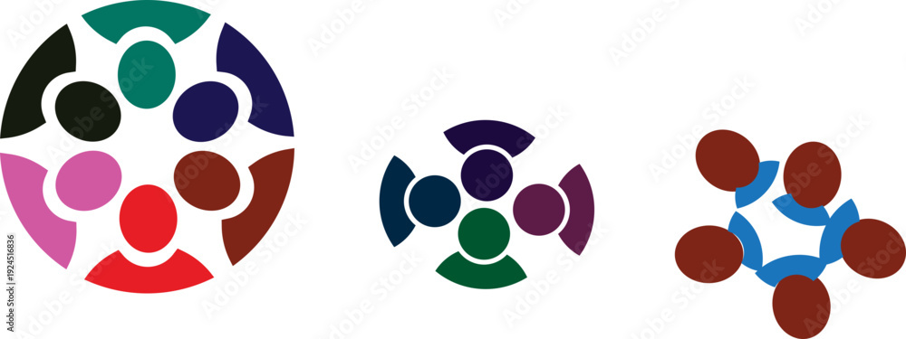 Fototapeta premium Teamwork celebration logo with abstract human figures on dark background