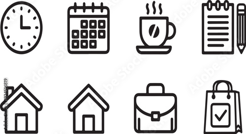 Illustrations of daily activities and important items Vector