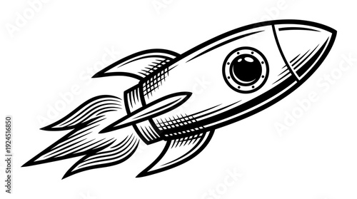 Retro Rocket Blast Off Illustration - Vintage Spacecraft Vector Graphic
