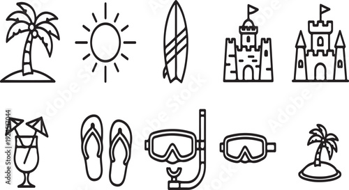 Vacation activities and items for a tropical beach getaway Vector