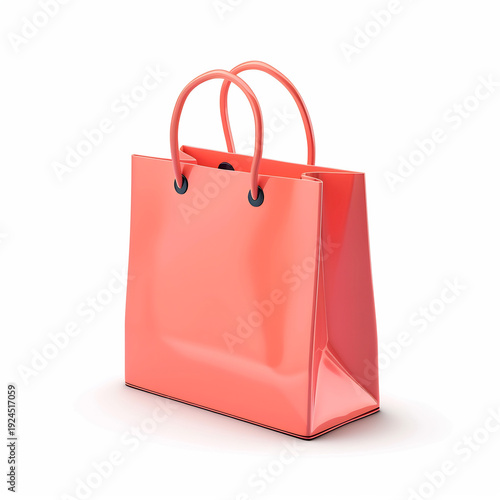 3D shopping bag icon, ecommerce concept, white isolated background