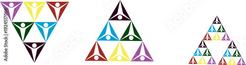 : Abstract geometric triangle logo set with vibrant colorful symmetry