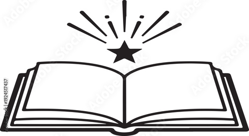 An open book with a starburst emanating from its center, symbolizing knowledge. Vector