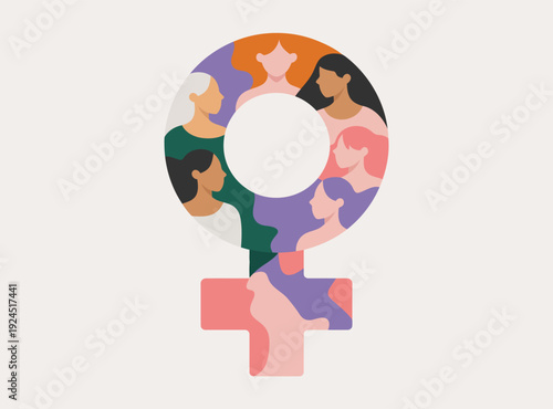 International womens day symbol with diverse group of female portraits together
