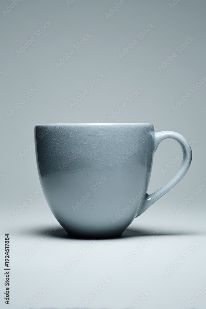 Fototapeta premium Empty Light Gray Ceramic Mug On Light Gray Background