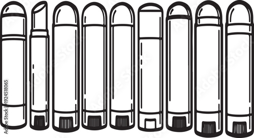 Assorted bottles in a row with different shapes and sizes. Vector