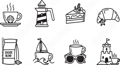 Assorted illustrations of breakfast items and activities Vector