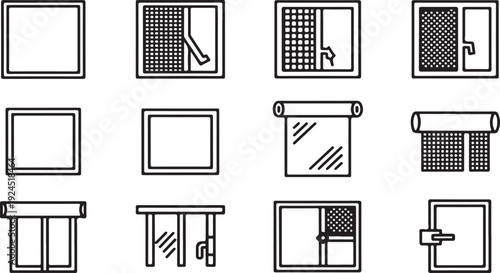 A collection of various window and door designs and styles. Vector