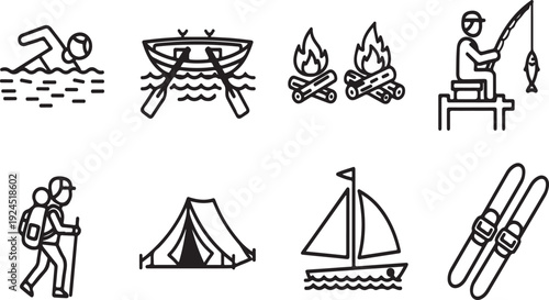 Illustrations of various outdoor activities and equipment Vector